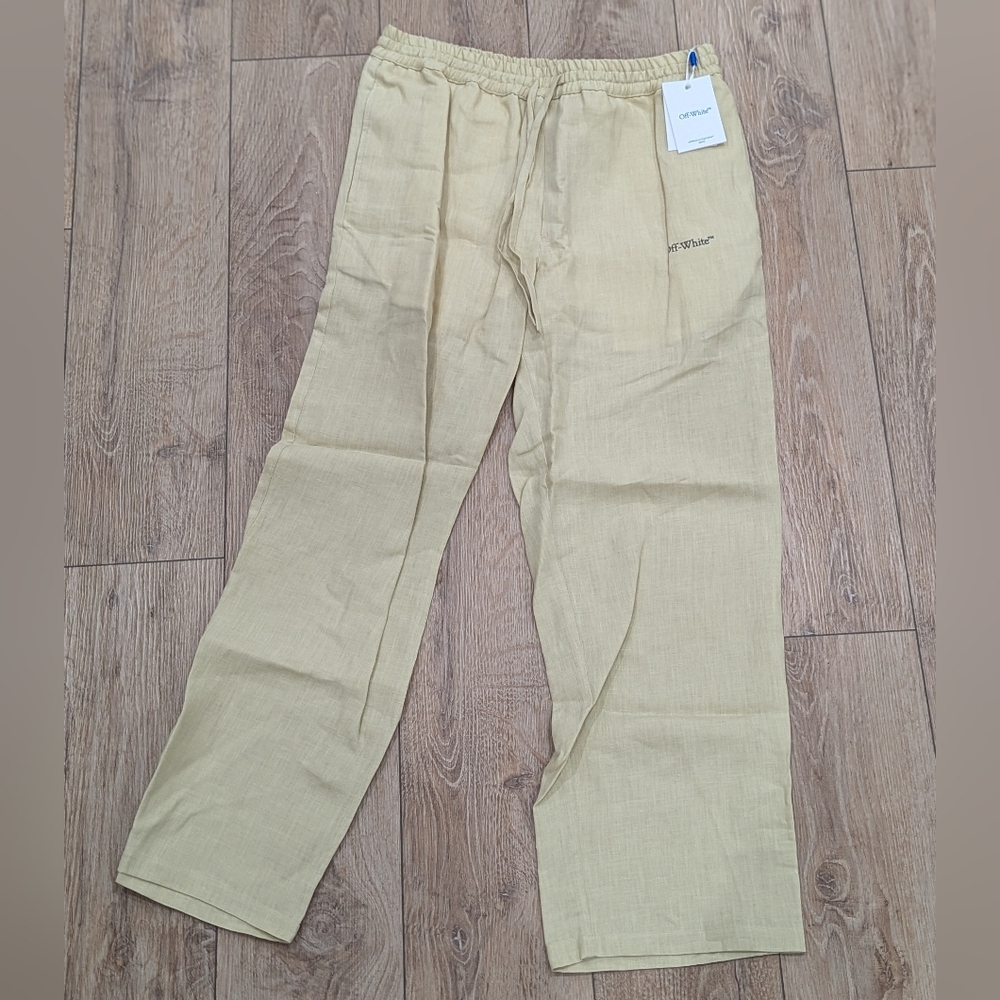 $560 Mens Off-White "Staffers" Linen Pants Beige 50 US 34